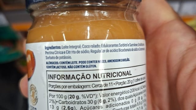 Rótulo do produto Doce de Leite com Coco Zero Açúcar