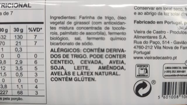 Rótulo do produto Biscoito Vieira