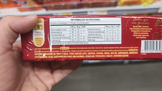 Rótulo do produto Biscoito Tostines Gengibre