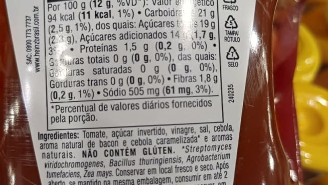 Rótulo do produto Ketchup Sabor Bacon e Cebola Caramelizada