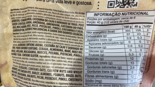 Rótulo do produto Granola Frutas Tropicais Sem Açúcar Adicionado