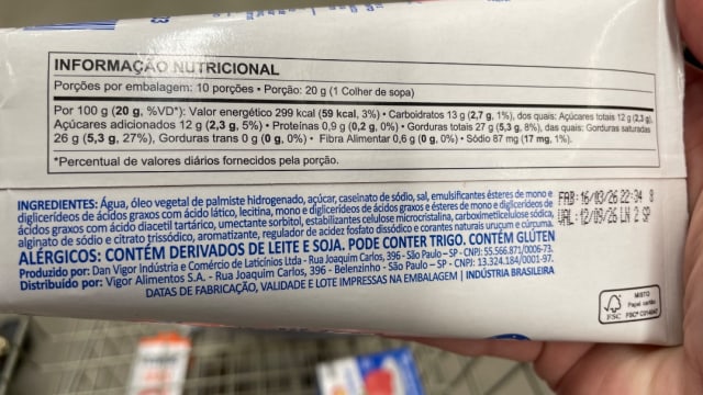 Rótulo do produto Chantilly Vegetal (Dan Vigor)