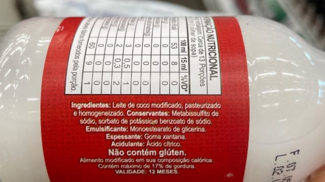 Rótulo do produto Leite de Coco Light / Modificado