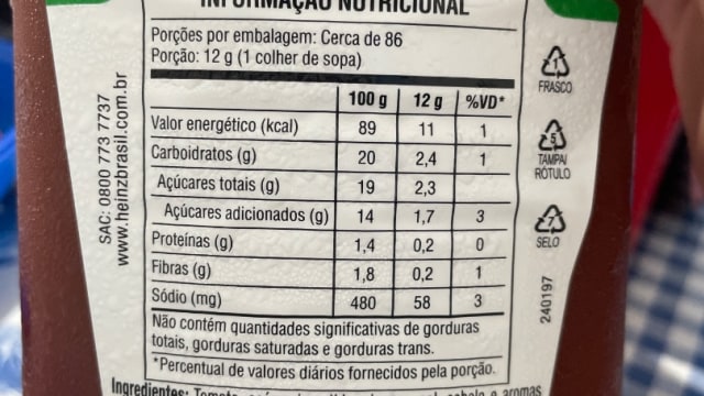 Rótulo do produto Ketchup Heinz