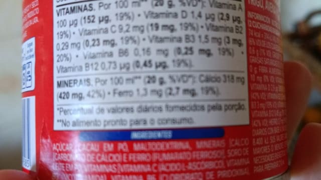 Rótulo do produto Achocolatado em Pó (Nescau)