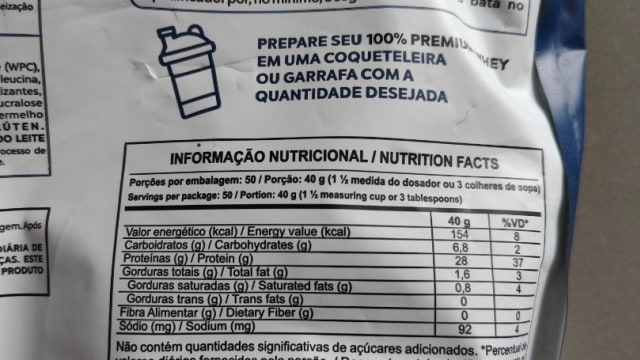 Rótulo do produto 100% Premium Whey