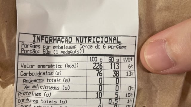 Rótulo do produto Pão Francês