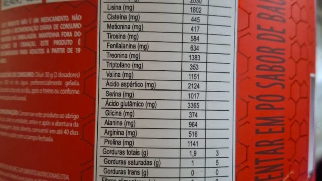 Rótulo do produto Suplemento Alimentar em Pó Sabor de Baunilha