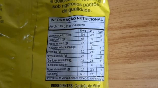 Rótulo do produto Pipoca de Milho Boku's