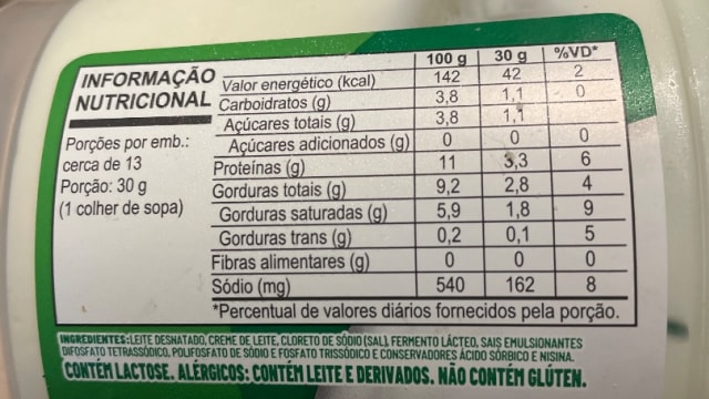 Rótulo do produto Requeijão Cremoso Light Vigor