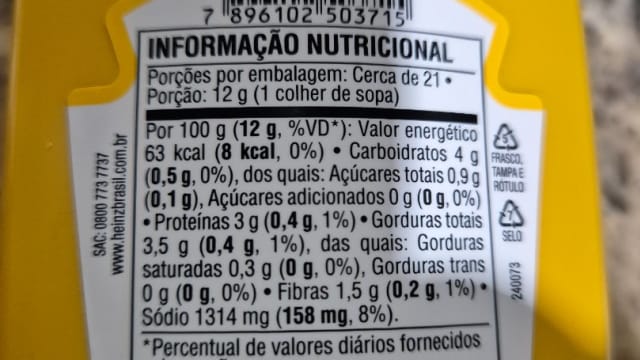Rótulo do produto Mostarda Amarela Heinz