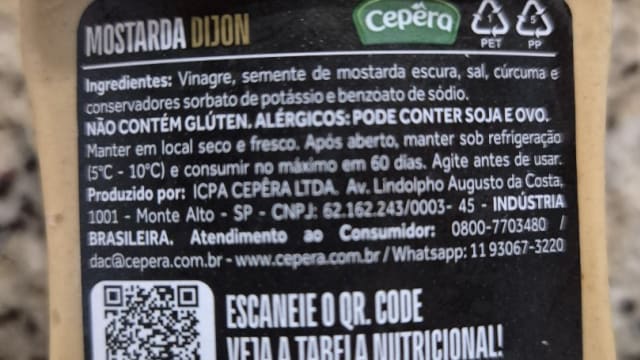 Rótulo do produto Mostarda Dijon Cepêra