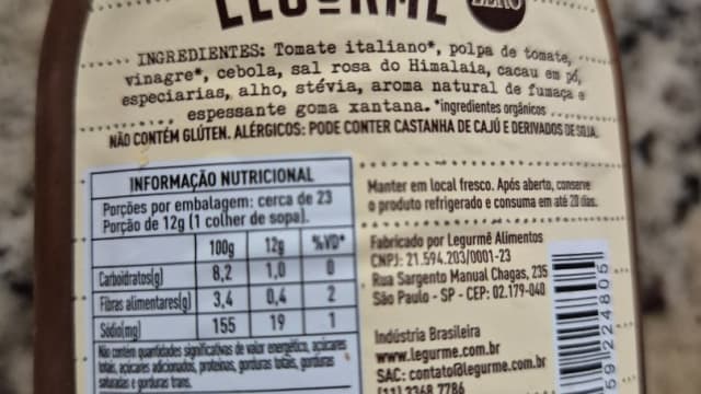 Rótulo do produto Molho Legurmê Zero