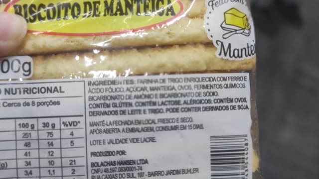 Rótulo do produto Biscoito de Manteiga Hansen