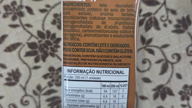 Rótulo do produto Bebida Láctea UHT com Café e Proteína