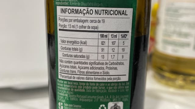 Rótulo do produto Azeite de Oliva Extra Virgem