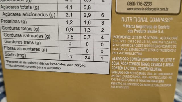 Rótulo do produto Nescafé Dolce Gusto Café com Leite