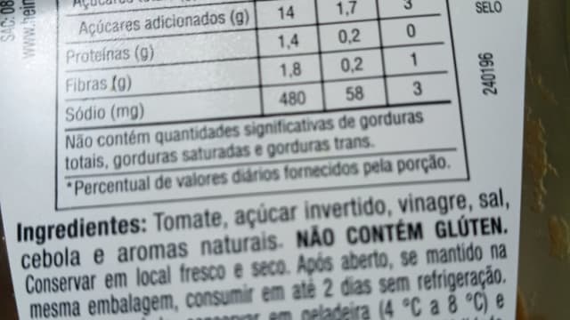 Rótulo do produto Ketchup Heinz