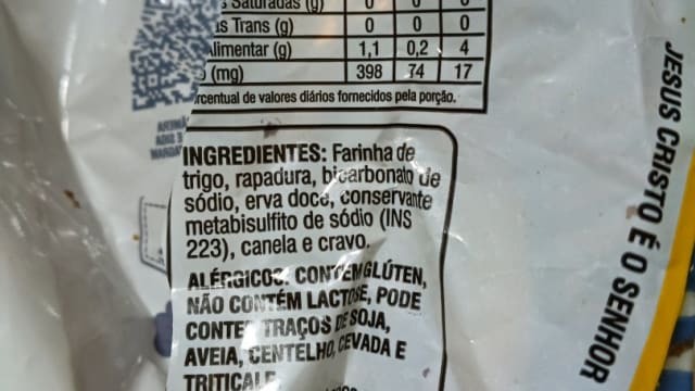 Rótulo do produto Bolacha Sorda