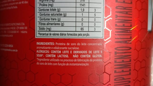 Rótulo do produto Suplemento Alimentar em Pó Proteico (Whey Protein Concentrado)
