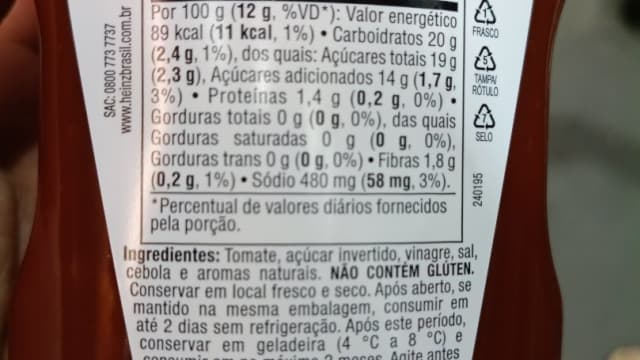 Rótulo do produto Ketchup Heinz