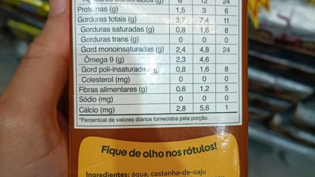 Rótulo do produto Bebida Vegetal de Castanha-de-Caju com Cacau