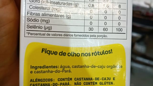Rótulo do produto Bebida Vegetal de Castanha-de-Caju e Castanha-do-Pará