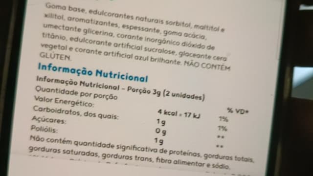 Rótulo do produto Goma de mascar