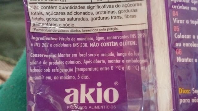 Rótulo do produto Massa para Tapioca Akio