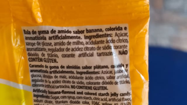 Rótulo do produto Bala de goma de amido sabor banana