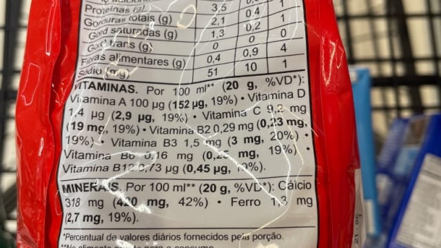 Rótulo do produto Achocolatado em pó
