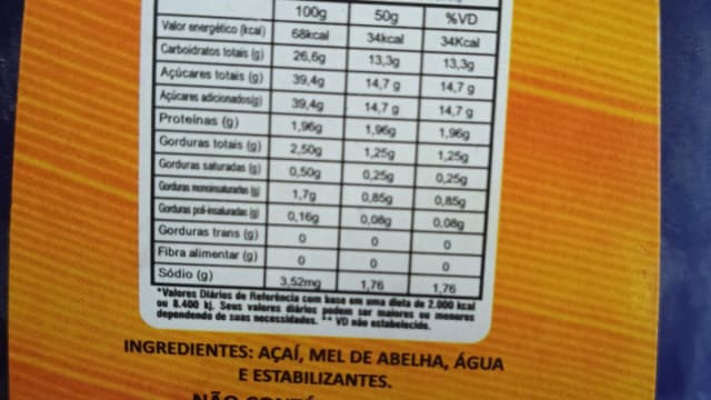 Rótulo do produto Açaí Potiguara