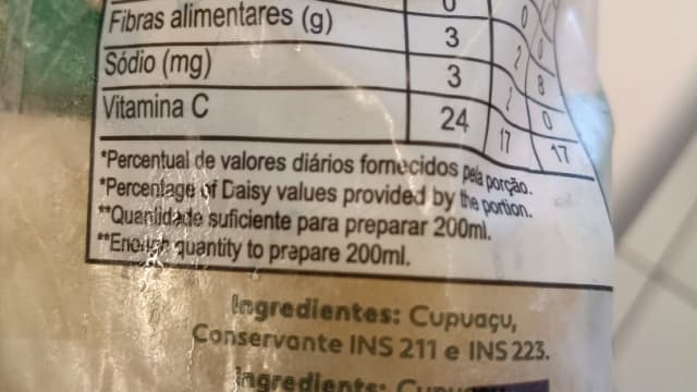 Rótulo do produto Polpa de Cupuaçu