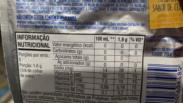 Rótulo do produto Clight Sabor Tangerina
