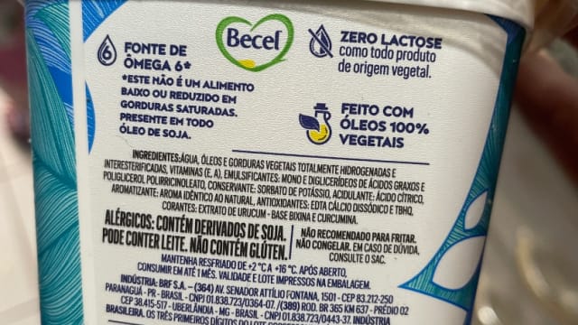 Rótulo do produto Creme Vegetal Becel