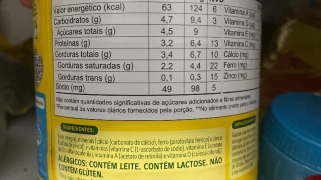 Rótulo do produto Leite em Pó Integral Fortificado Ninho