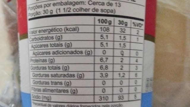Rótulo do produto Creme de Ricota