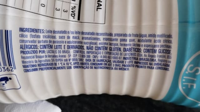 Rótulo do produto Iogurte Desnatado Zero Lactose com Preparado de Fruta