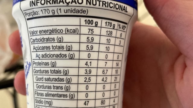 Rótulo do produto Iogurte Natural Integral