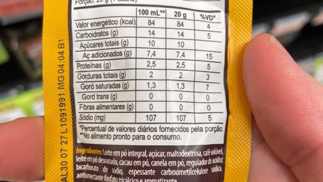 Rótulo do produto Cappuccino Três Corações