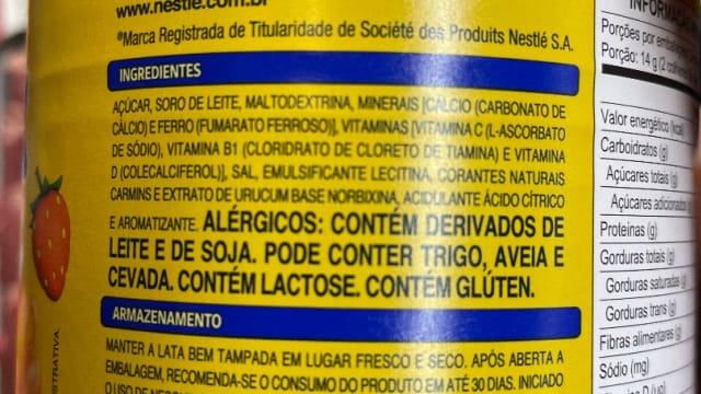 Rótulo do produto Nesquik Sabor Morango