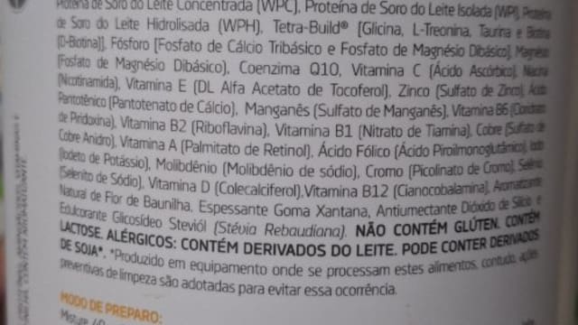 Rótulo do produto Suplemento Proteico Whey Protein