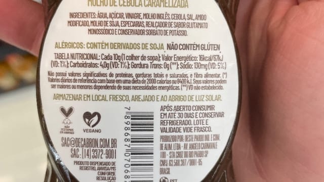 Rótulo do produto Molho de Cebola Caramelizada