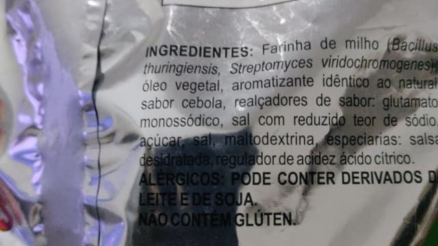 Rótulo do produto Salgadinho de Milho Sabor Cebola