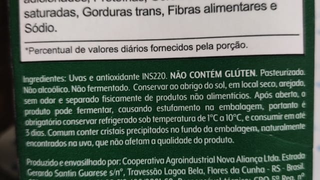 Rótulo do produto Suco de Uva Integral Nova Aliança