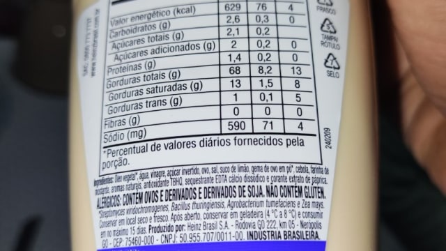 Rótulo do produto Maionese Heinz