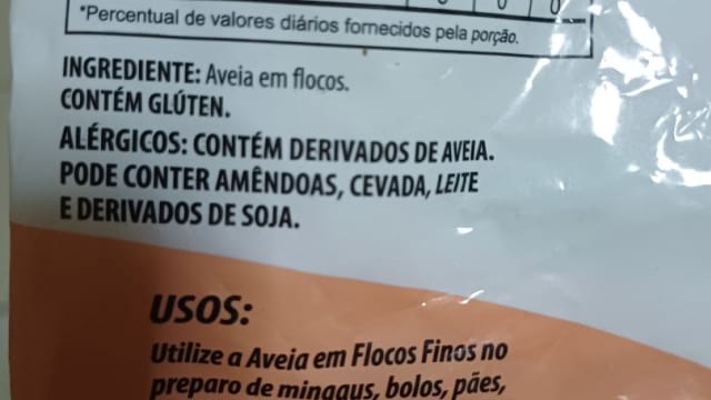 Rótulo do produto Aveia em Flocos Finos