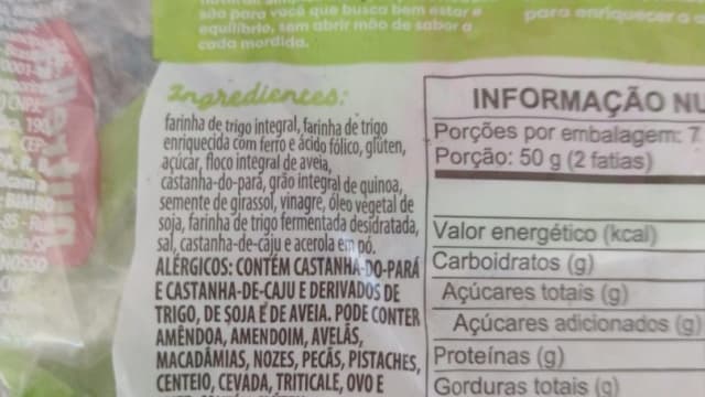 Rótulo do produto Pão Nutrella Clean Label Grãos e Castanhas