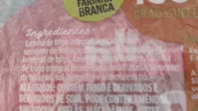 Rótulo do produto Pão Nutrella 100% Grãos Integrais