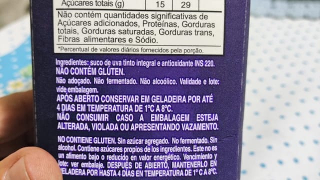 Rótulo do produto Suco de Uva Tinto Integral Aurora